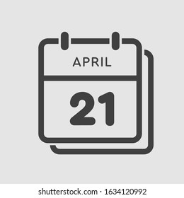 Icon calendar day - 21 April. Days f the year. Vector illustration flat style. Date day of month Sunday, Monday, Tuesday, Wednesday, Thursday, Friday, Saturday. Holidays in April