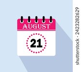 Icon calendar day - 21 August. 21 days of the month, vector illustration.