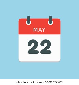 Icon calendar day - 22 May. Days f the year. Vector illustration flat style. Date day of month Sunday, Monday, Tuesday, Wednesday, Thursday, Friday, Saturday. Holidays in May