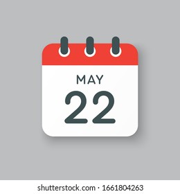 Icon calendar day - 22 May. Days f the year. Vector illustration flat style. Date day of month Sunday, Monday, Tuesday, Wednesday, Thursday, Friday, Saturday. Holidays in May