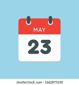 Icon calendar day - 23 May. Days f the year. Vector illustration flat style. Date day of month Sunday, Monday, Tuesday, Wednesday, Thursday, Friday, Saturday. Holidays in May