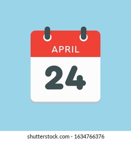 Icon calendar day - 24 April. Days f the year. Vector illustration flat style. Date day of month Sunday, Monday, Tuesday, Wednesday, Thursday, Friday, Saturday. Holidays in April