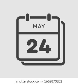 Symbolkalender Tag - 24. Mai. Tage des Jahres. Vektorillustration Illustration flach Stil. Tag des Monats Sonntag, Montag, Dienstag, Mittwoch, Donnerstag, Freitag, Samstag. Feiertage im Mai