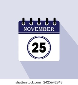 Icon calendar day - 25 November. 25 days of the month, vector illustration.