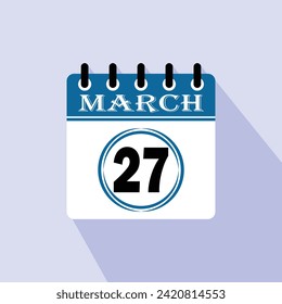 Icon calendar day - 27 March. 27th days of the month, vector illustration.