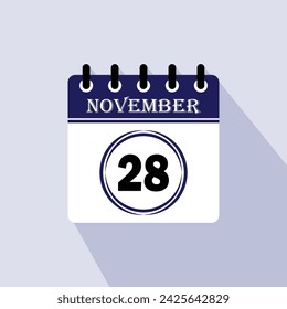 Icon calendar day - 28 November. 28 days of the month, vector illustration.