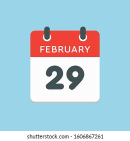 Icon calendar day - 29 February. Leap, intercalary year. Vector illustration flat style. Date day of month Sunday, Monday, Tuesday, Wednesday, Thursday, Friday, Saturday. Holidays in February