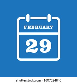 Icon calendar day - 29 February. Leap, intercalary year. Vector illustration flat style. Date day of month Sunday, Monday, Tuesday, Wednesday, Thursday, Friday, Saturday. Holidays in February