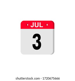 Icon calendar day 3 July, summer days of the year on a white background. Vector illustration. EPS 10.