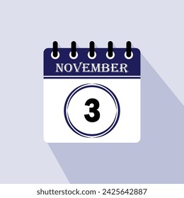 Icon Kalendertag - 3. November. Tage des Monats, Vektor-Illustration flacher Stil.