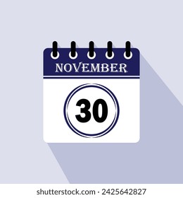 Icon calendar day - 30 November. 30 days of the month, vector illustration.