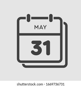 Icon calendar day - 31 May. Days f the year. Vector illustration flat style. Date day of month Sunday, Monday, Tuesday, Wednesday, Thursday, Friday, Saturday. Holidays in May