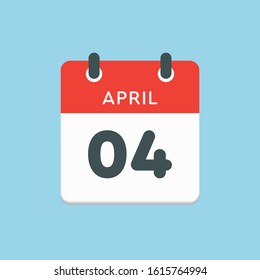 Icon calendar day - 4 April. Days f the year. Vector illustration flat style. Date day of month Sunday, Monday, Tuesday, Wednesday, Thursday, Friday, Saturday. Holidays in April