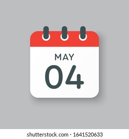 Icon calendar day - 4 May. Days f the year. Vector illustration flat style. Date day of month Sunday, Monday, Tuesday, Wednesday, Thursday, Friday, Saturday. Holidays in May