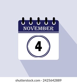 Icon calendar day - 4 November. 4th days of the month, vector illustration.