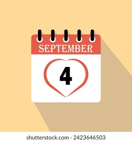 Icon calendar day - 4  September. 4th days of the month, vector illustration.