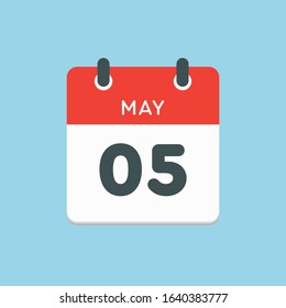 Icon calendar day - 5 May. Days f the year. Vector illustration flat style. Date day of month Sunday, Monday, Tuesday, Wednesday, Thursday, Friday, Saturday. Holidays in May