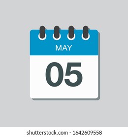 Icon calendar day - 5 May. Days f the year. Vector illustration flat style. Date day of month Sunday, Monday, Tuesday, Wednesday, Thursday, Friday, Saturday. Holidays in May