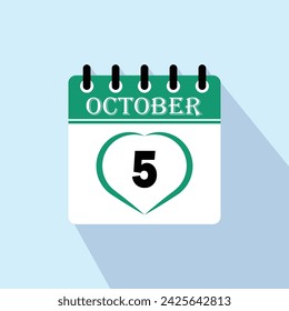 Icon calendar day - 5 October. 5th days of the month, vector illustration.