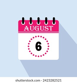 Icon calendar day - 6 August. 6th days of the month, vector illustration.