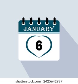 Icon calendar day - 6 January. 6th days of the month, vector illustration.