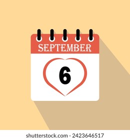 Icon calendar day - 6  September. 6th days of the month, vector illustration.