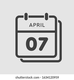 Icon calendar day - 7 April. Days f the year. Vector illustration flat style. Date day of month Sunday, Monday, Tuesday, Wednesday, Thursday, Friday, Saturday. Holidays in April