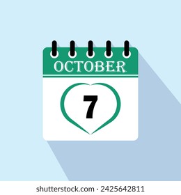 Icon calendar day - 7 October. 7th days of the month, vector illustration.