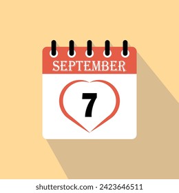 Icon calendar day - 7  September. 7th days of the month, vector illustration.