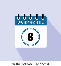 Icon calendar day - 8 April. 8th days of the month, vector illustration.