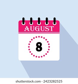 Icon calendar day - 8 August. 8th days of the month, vector illustration.