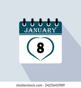 Icon calendar day - 8 January. 8th days of the month, vector illustration.
