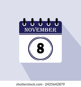 Icon Kalendertag - 8. November. 8. Tage des Monats, Vektorgrafik.