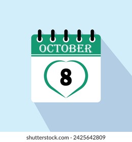 Icon calendar day - 8 October. 8th days of the month, vector illustration.