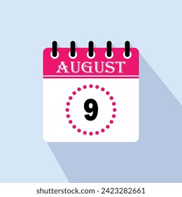 Día del calendario de iconos - 9 de agosto. Noveno día del mes, ilustración vectorial.