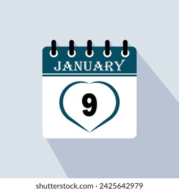 Icon calendar day - 9 January. 9th days of the month, vector illustration.