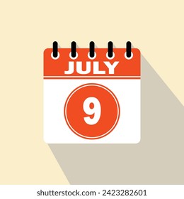 Icon calendar day - 9 July. 9th days of the month, vector illustration.