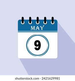 Icon calendar day - 9 May. 9th days of the month, vector illustration.