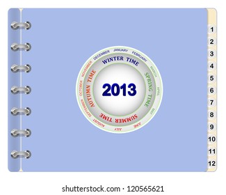 Icon calendar or diary for 2013 with a sticker logo-four seasons. Vector illustration.