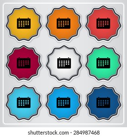 Icon calendar. Flat design style. Made vector illustration. Emblem or label with shadow.