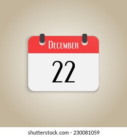 Icon calendar. Month December. Number twenty-two. Flat design style. Made in vector