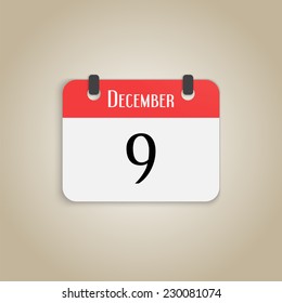 Icon calendar. Month December. Number nine. Flat design style. Made in vector