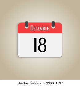 Icon calendar. Month December. Number eighteen. Flat design style. Made in vector