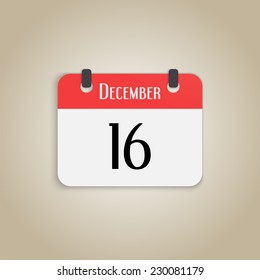 Icon calendar. Month December. Number sixteen. Flat design style. Made in vector