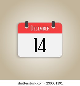 Icon calendar. Month December. Number fourteen. Flat design style. Made in vector