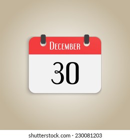 Icon calendar. Month December. Number thirty. Flat design style. Made in vector