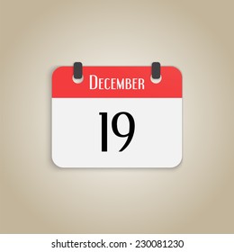 Icon calendar. Month December. Number nineteen. Flat design style. Made in vector