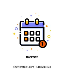 Icon of calendar for new event concept. Flat filled outline style. Pixel perfect 64x64. Editable stroke