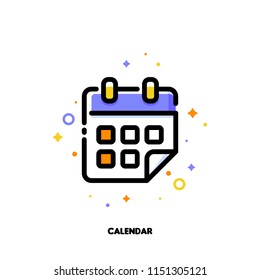 Icon of calendar for office work concept. Flat filled outline style. Pixel perfect 64x64. Editable stroke