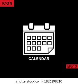 icon calendar on black background. Illustration flat or glyph icon for graphic, print media interfaces and web design.